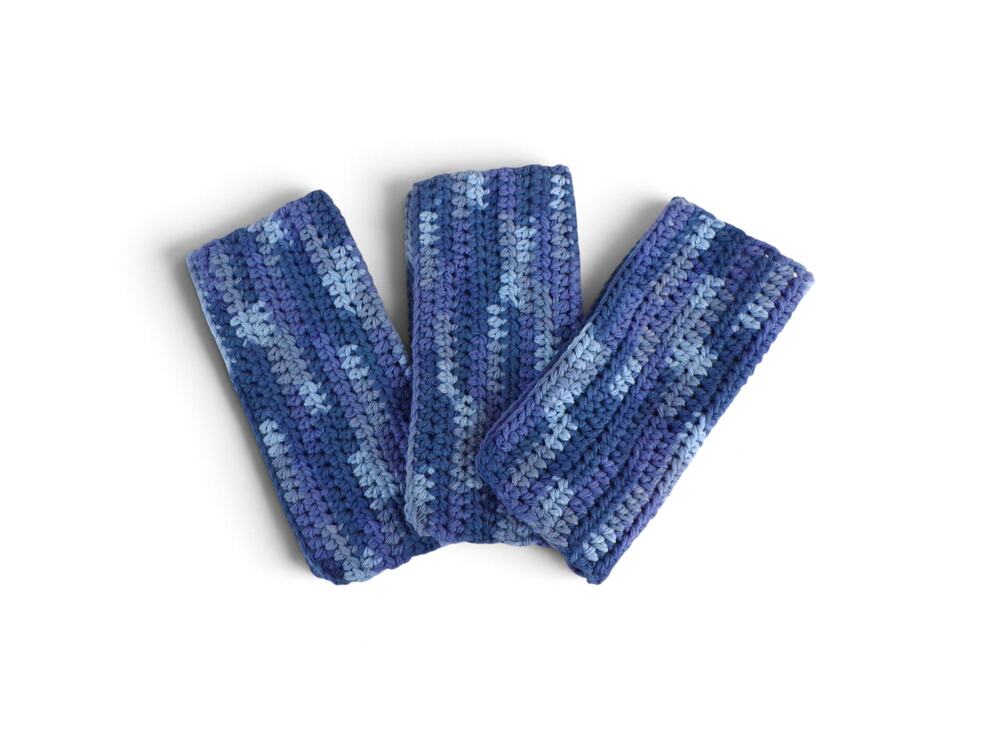(3) Handmade Crocheted Dishcloths Washcloths 100% Cotton Blue Camo Ombre